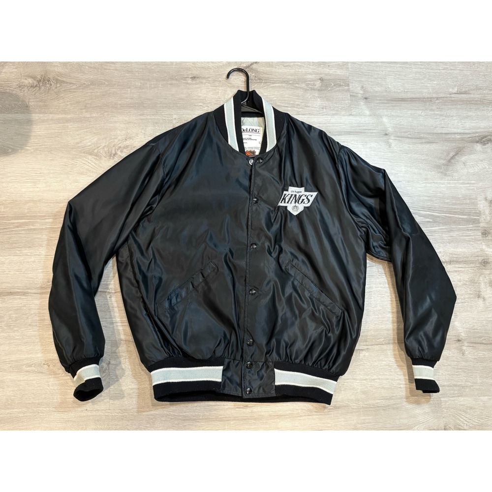 DeLong Los‎ Angeles Kings NHL Jacket Vintage Satin Bomber Full Snap L